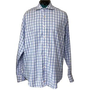 TD Thomas Dean Men's Button-Down Casual Shirt Check Pattern Cotton Size L (READ)